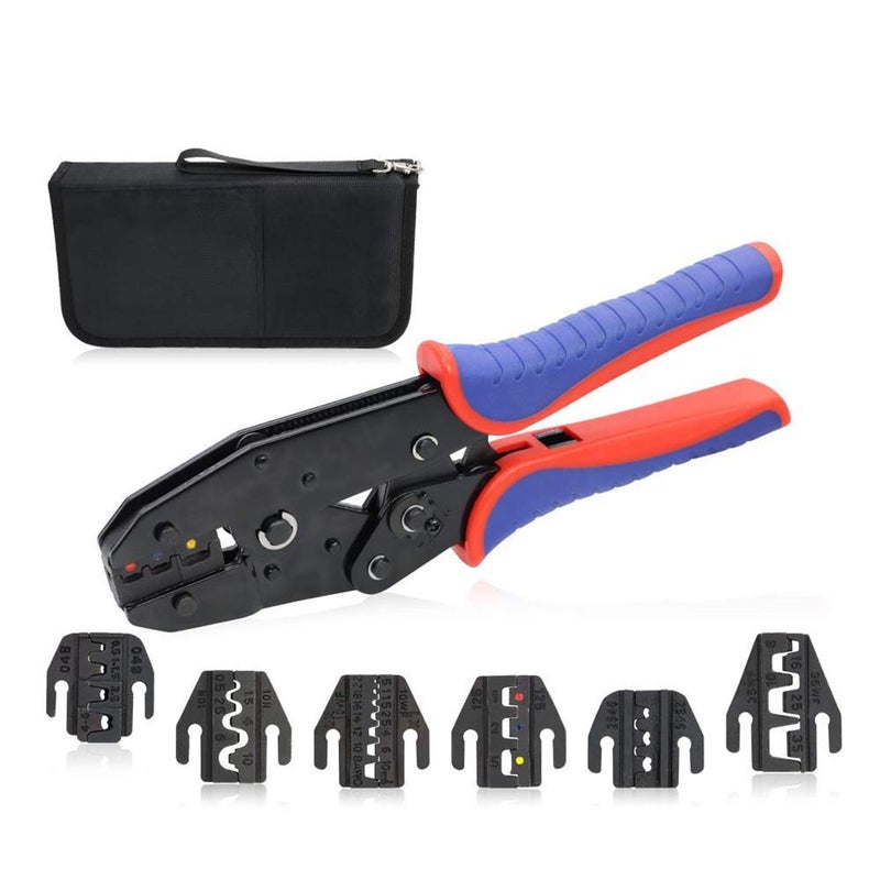 HKS Ratcheting Crimping Tool Set 8 PCS - Quick Exchange Jaw for Heat Shrink Terminals  Non-Insulated  Open Barrel  Solar Conncetors  Insulated and Non-Insulated Ferrules AWG 20-2 - Image 1